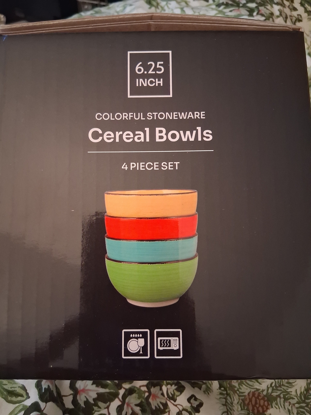 Colorful Stoneware Cereal Bowls - 4-Piece Set (Yellow, Red, Blue, Green)